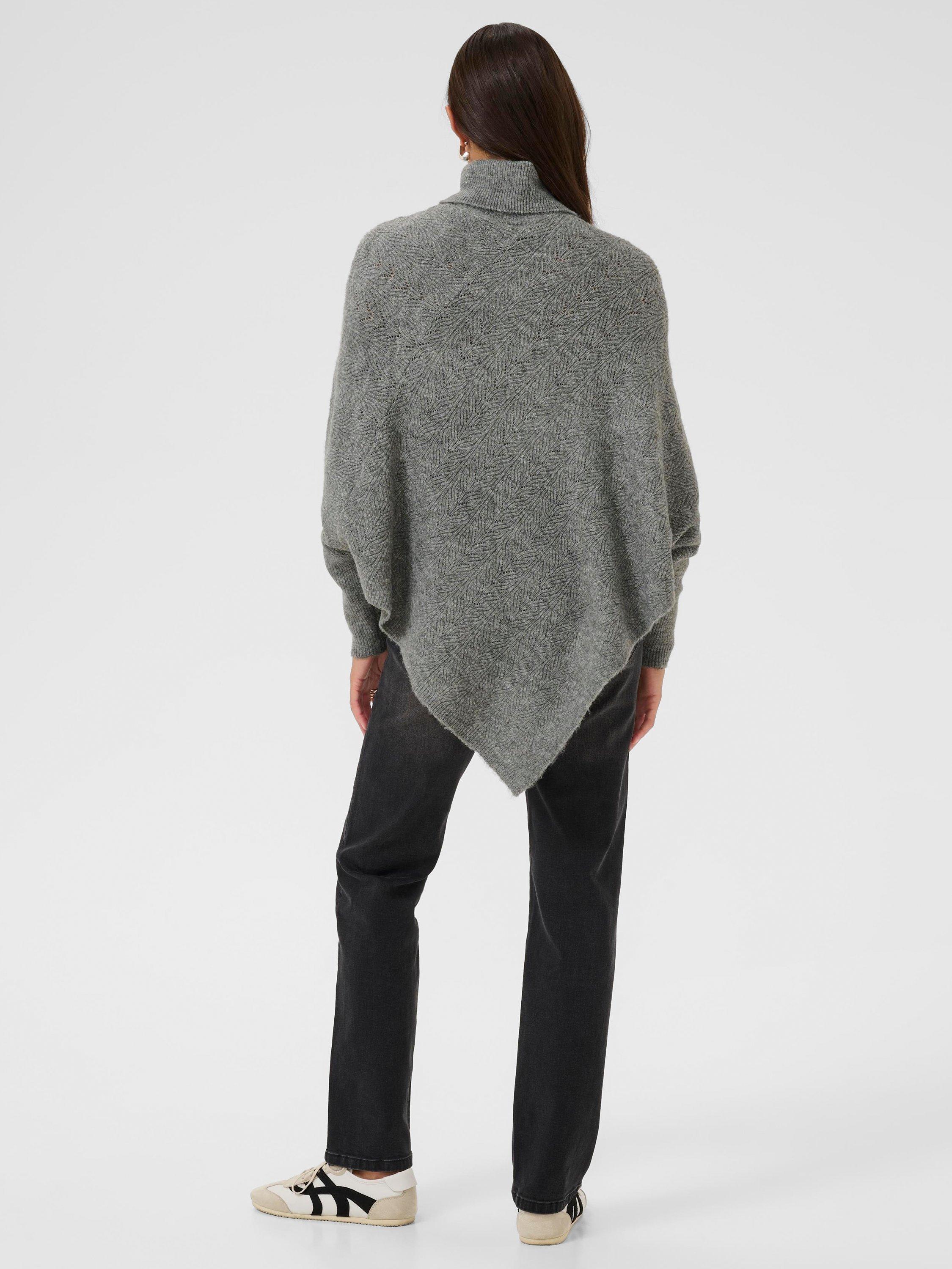 Product image 2 of 6, which shows KAFFE Jennie Knit Roll Neck Poncho, Dark Grey, One Size