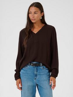 KAFFE Amber Long Sleeve V-Neck Blouse, Black Coffee