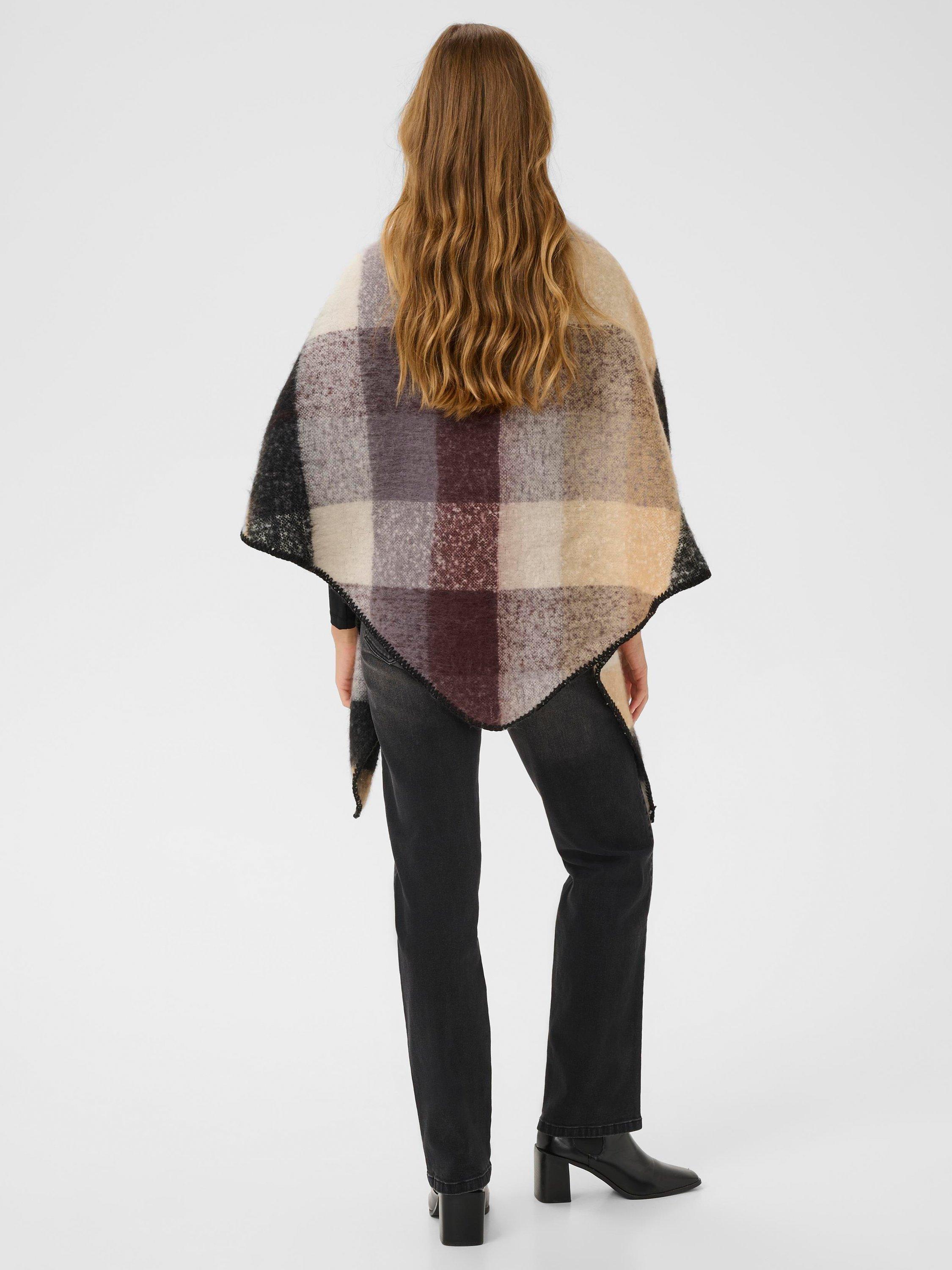 Product image 2 of 6, which shows KAFFE  KAelaine Check Pattern Open Neck Poncho, Brown, One Size
