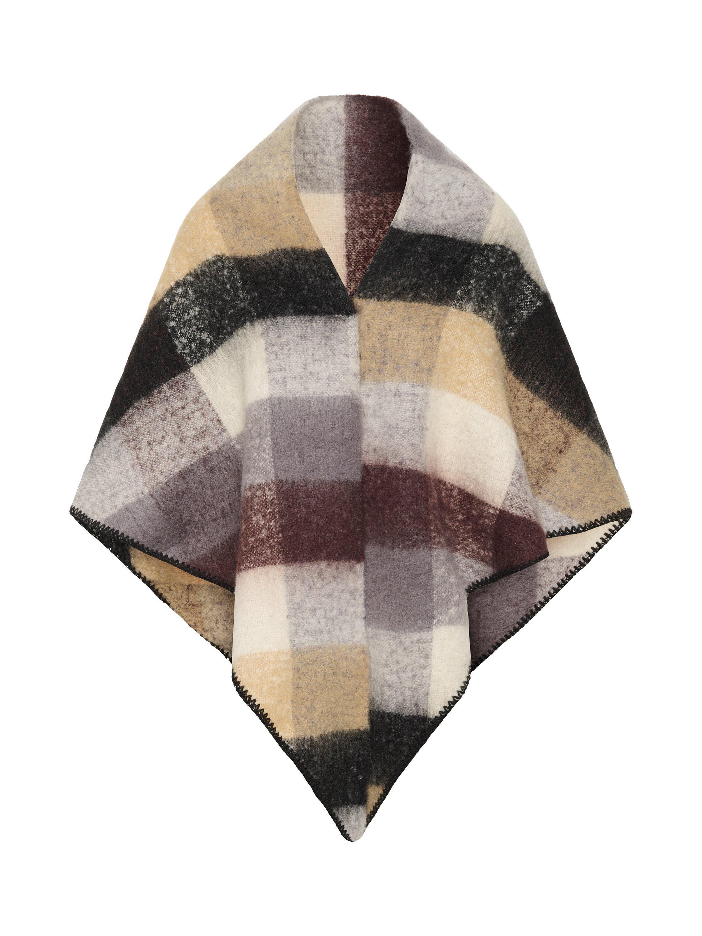 Product image 5 of 6, which shows KAFFE  KAelaine Check Pattern Open Neck Poncho, Brown, One Size