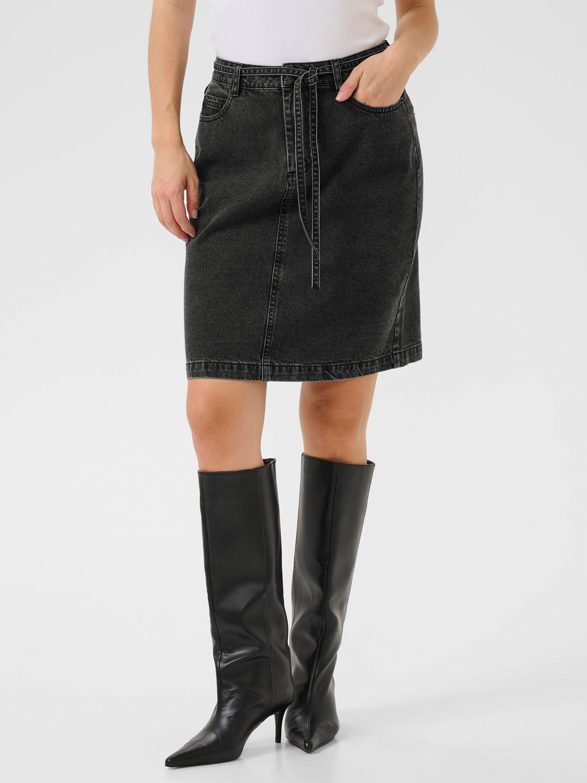 Product image 1 of 6, which shows KAFFE Carly Denim Skirt, Black Washed Denim, 8
