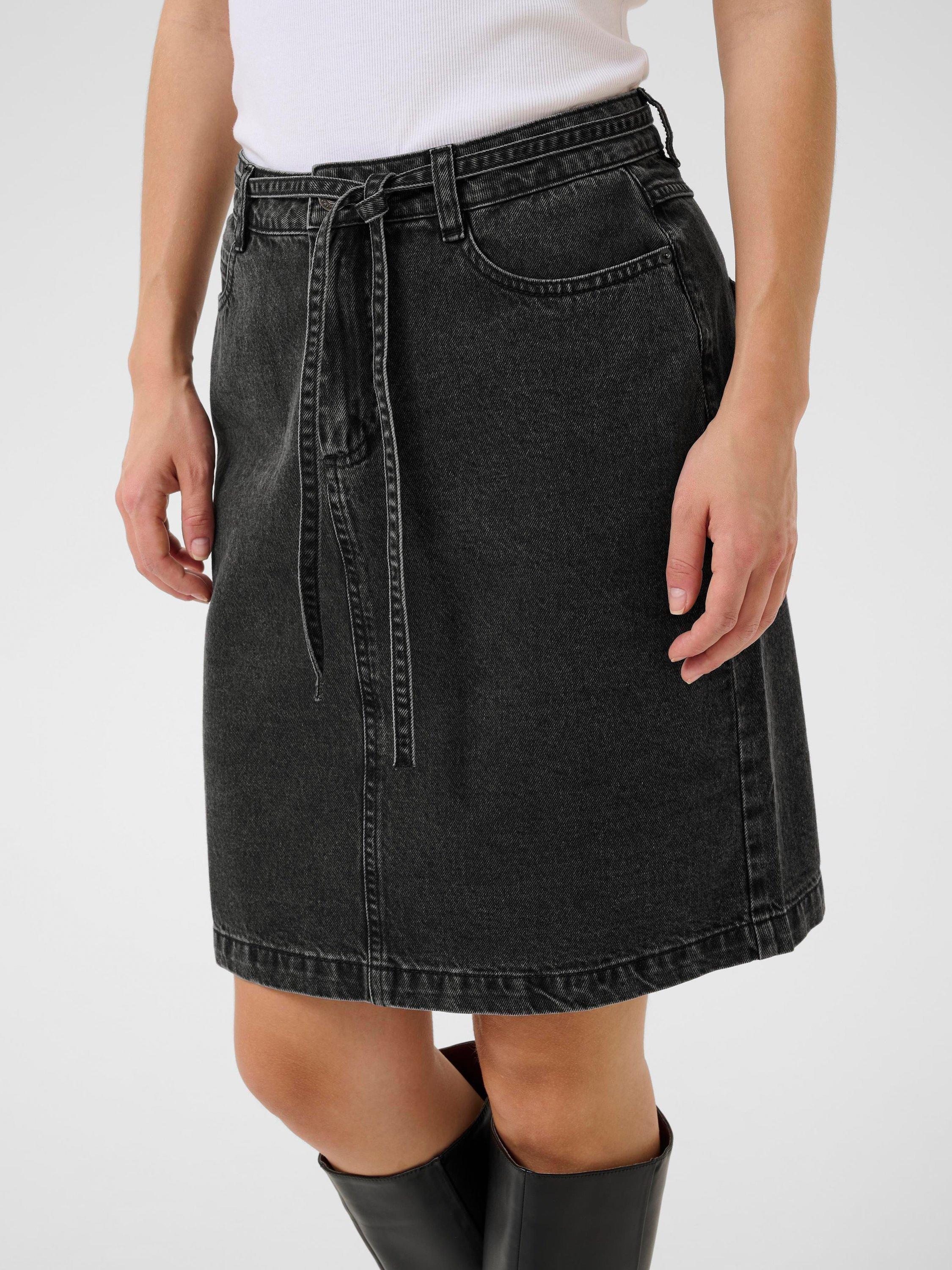 Product image 4 of 6, which shows KAFFE Carly Denim Skirt, Black Washed Denim, 8