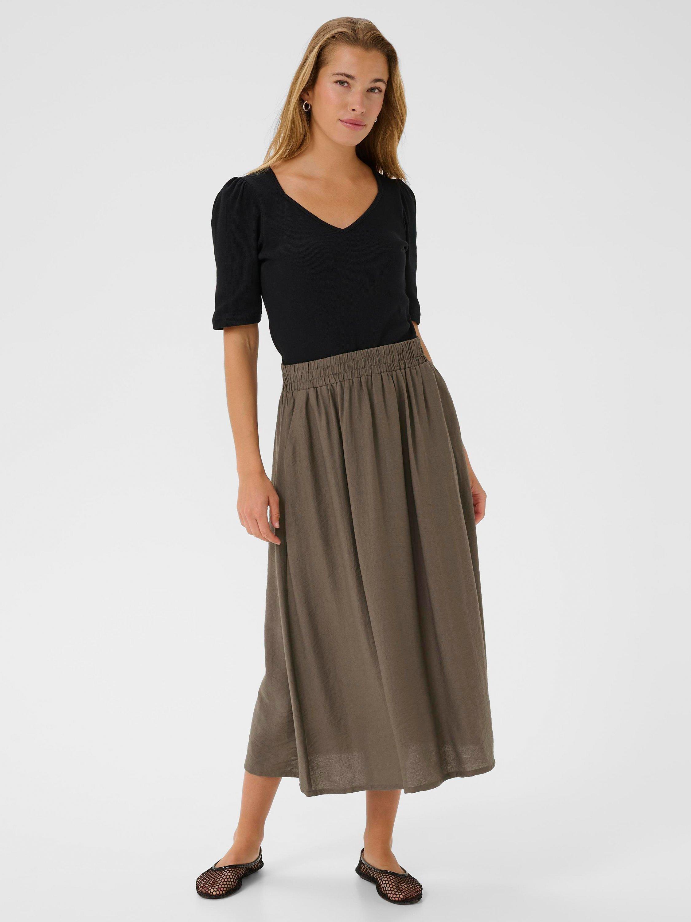 Product image 3 of 6, which shows KAFFE Rea A-Line Midi Skirt, Morel, 8