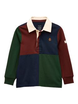 Joules Kids' Harlequin Cotton Long Sleeved Rugby Shirt, Multi, Multi