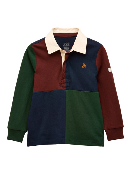 Joules Kids' Harlequin Cotton Long Sleeved Rugby Shirt, Multi, Multi