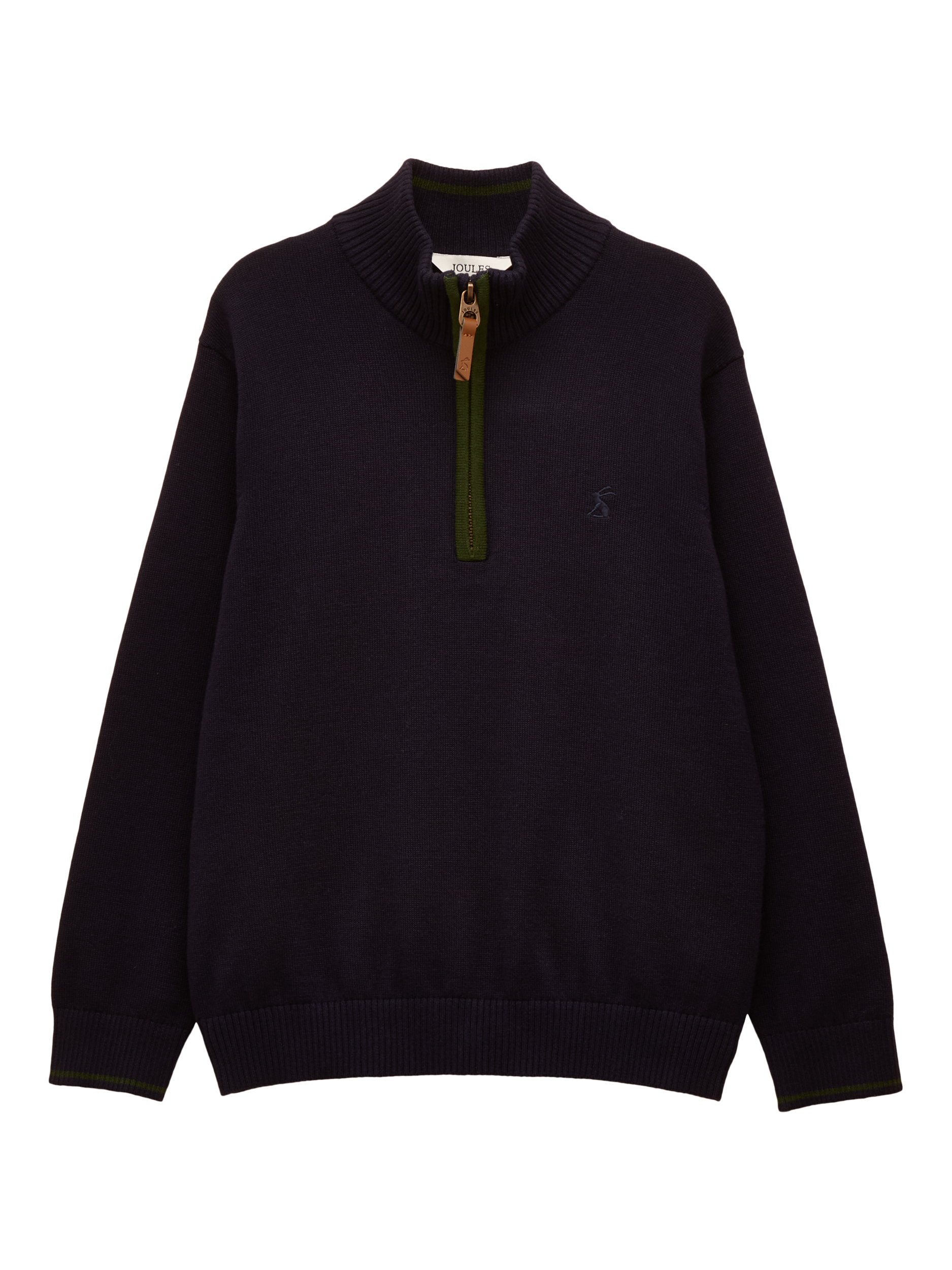 Product image 1 of 4, which shows Joules Kids' Cotton Zip Neck Jumper, Navy, 1-2 years