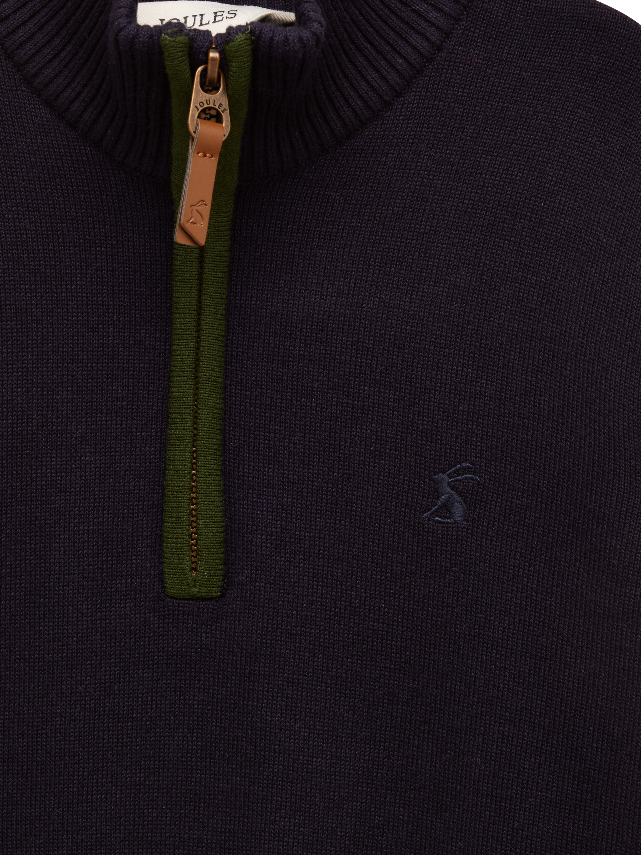 Product image 2 of 4, which shows Joules Kids' Cotton Zip Neck Jumper, Navy, 1-2 years