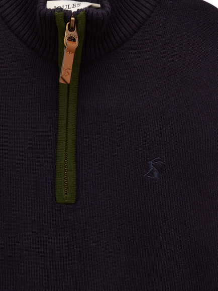 Joules Kids' Cotton Zip Neck Jumper, Navy - view 2, Navy