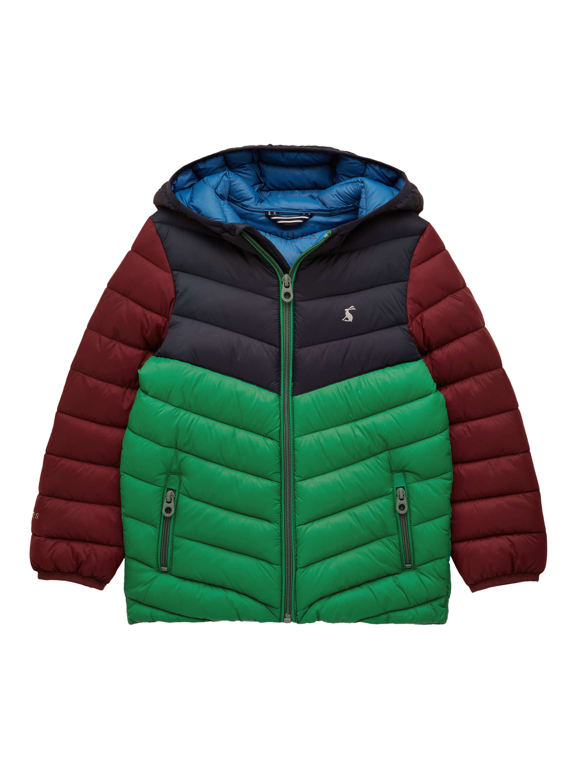 Product image 1 of 5, which shows Joules Kids' Carin Colour Block Puffer Coat, Multi, 1-2 years