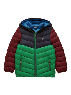 Joules Kids' Carin Colour Block Puffer Coat, Multi, Multi