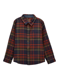 Joules Kids' Cotton Long Sleeved Tartan Shirt, Navy, Navy