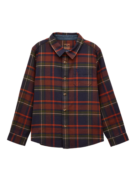 Joules Kids' Cotton Long Sleeved Tartan Shirt, Navy, Navy
