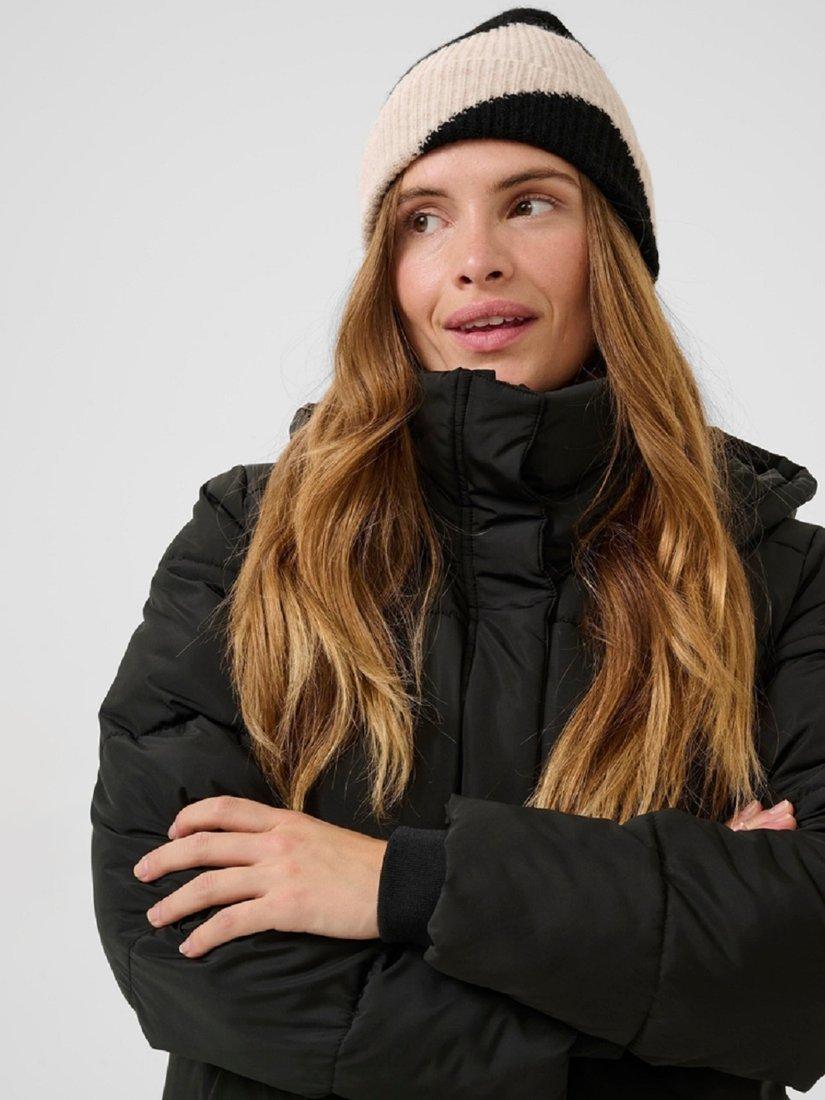 Product image 3 of 4, which shows KAFFE Elsa Colour Block Beanie Hat, Black/Beige, One Size