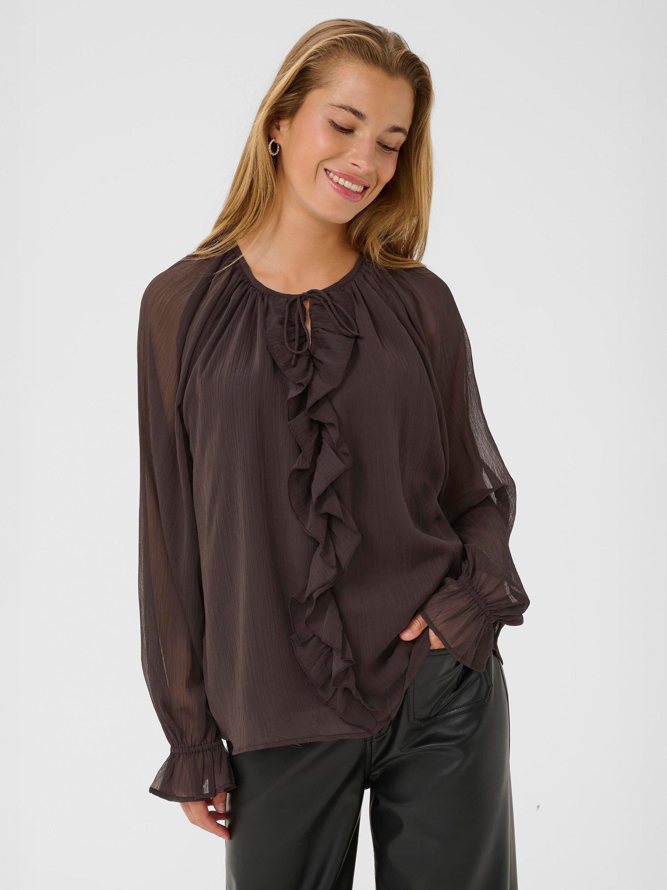 Product image 1 of 6, which shows KAFFE Mila Long Sleeve Blouse, Black Coffee, 8