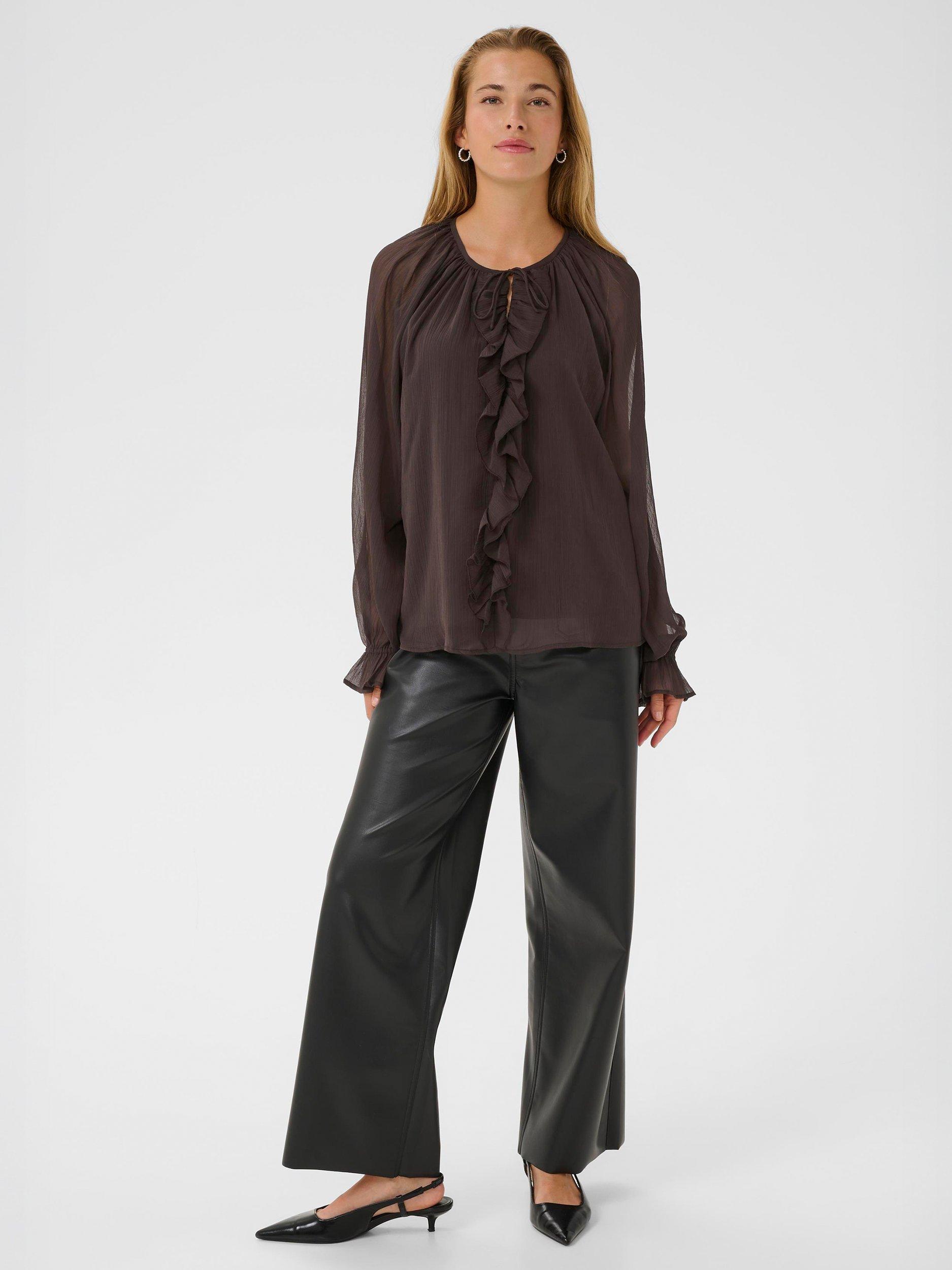 Product image 3 of 6, which shows KAFFE Mila Long Sleeve Blouse, Black Coffee, 8