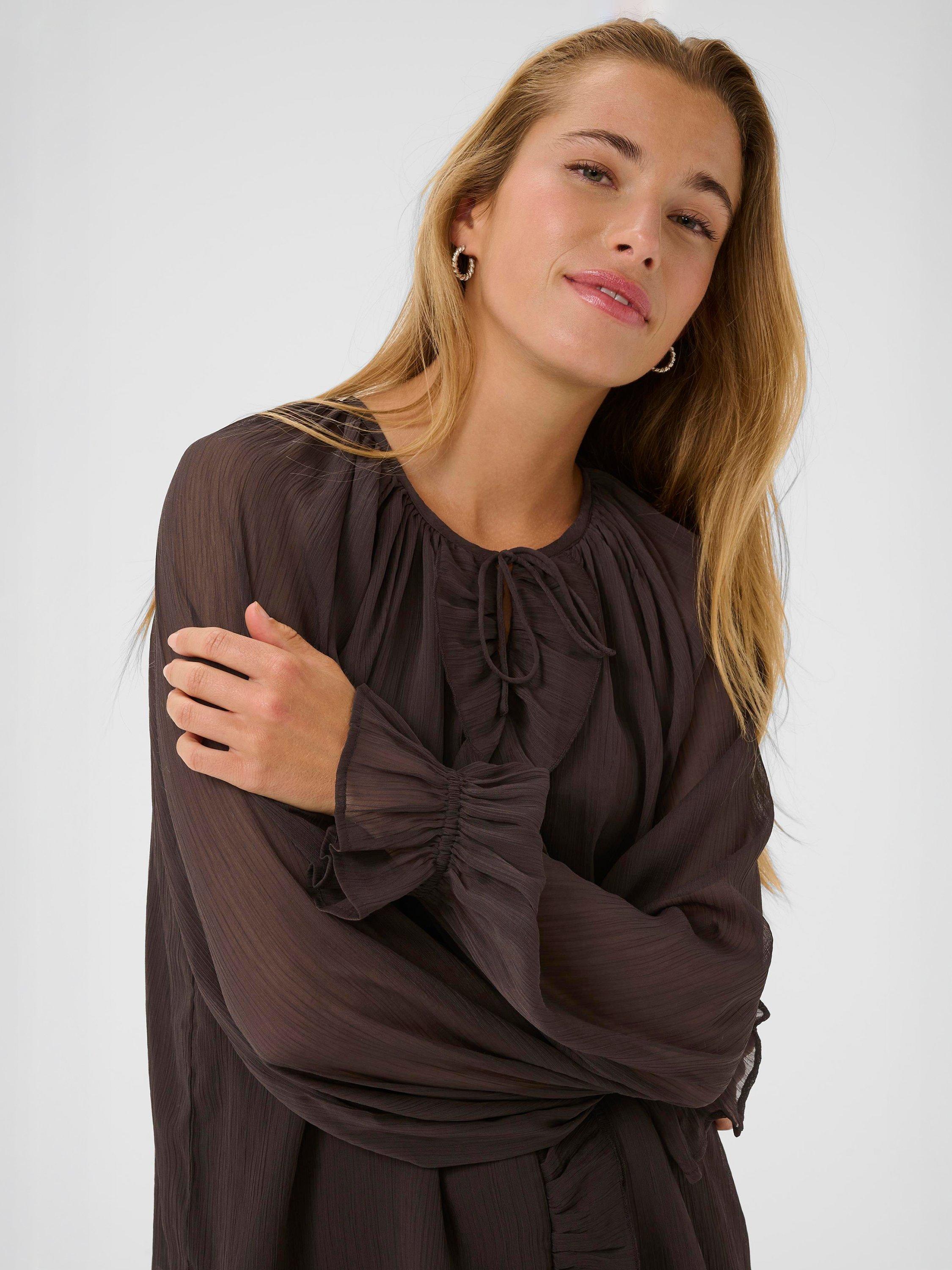Product image 4 of 6, which shows KAFFE Mila Long Sleeve Blouse, Black Coffee, 8