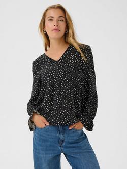 KAFFE Rea Polka Dot Top, Black/Multi, Black/Multi