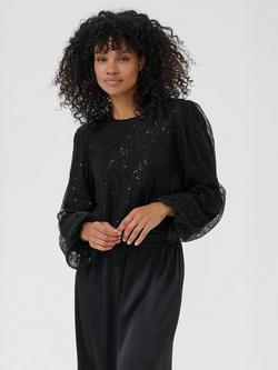 KAFFE Otilia Sequin Lace Top, Deep Black, Deep Black