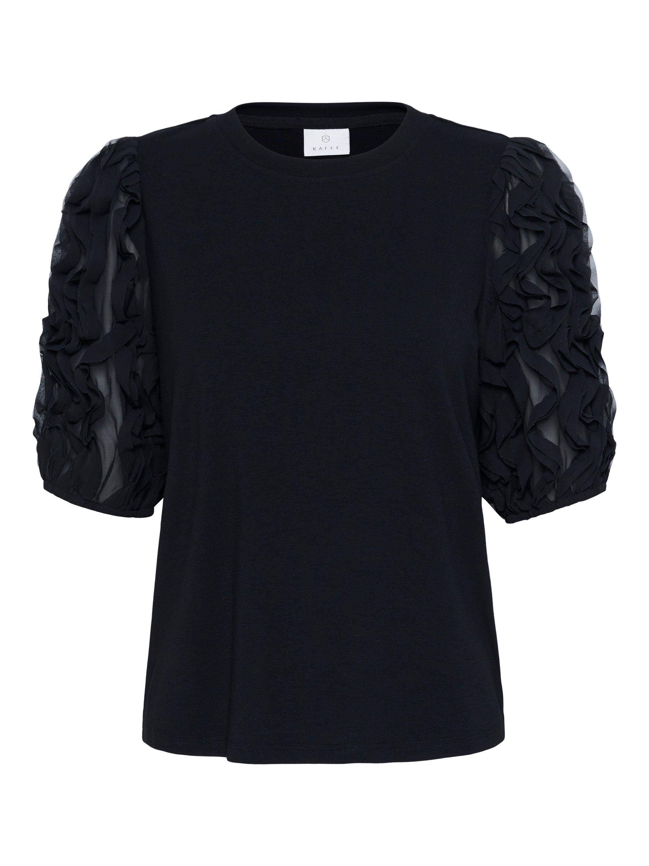 Product image 5 of 6, which shows KAFFE Linda Frill T-Shirt, Black Deep, XS