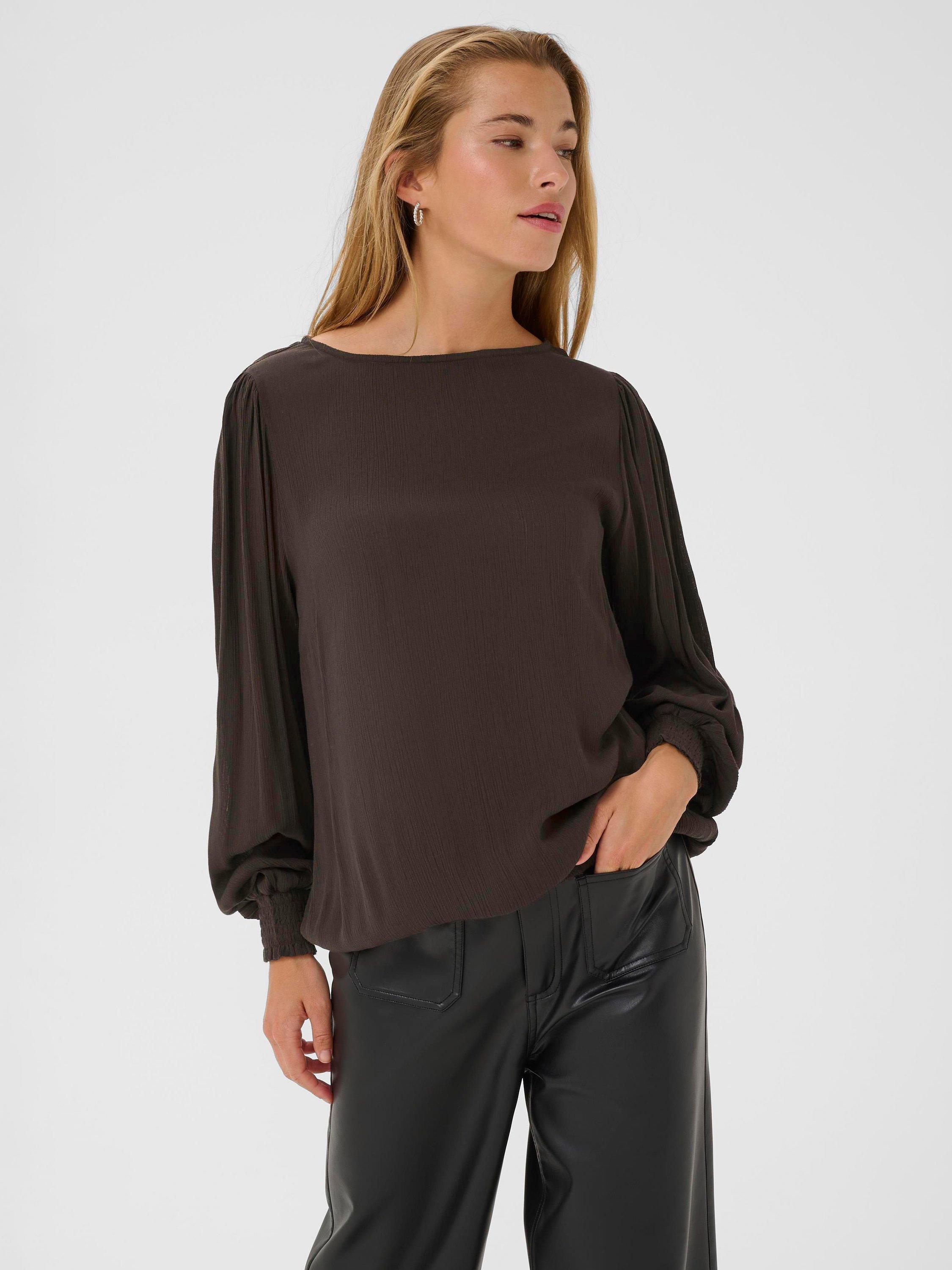 Product image 1 of 5, which shows KAFFE Stina Amber Long Sleeve Top, Black Coffee, 8