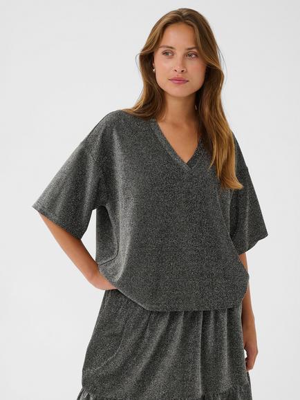 KAFFE Rita Glitter T-Shirt, Silver, Silver