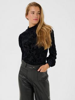 KAFFE Rosa Floral Long Sleeve High Neck T-Shirt, Black