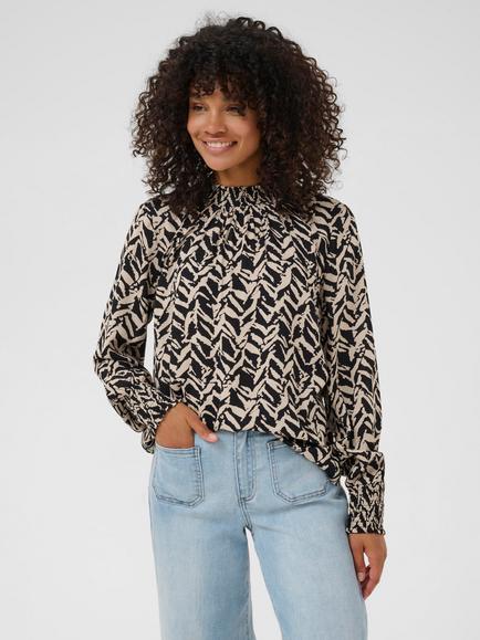 KAFFE Dina Geometric Top Containing LENZING™ ECOVERO™ Viscose, Black/Feather Grey