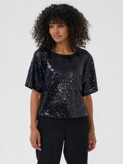 KAFFE Miranda Sequin Top, Black Deep