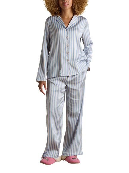 Joules Satin Pyjama Set, Pale Blue/Multi, Pale Blue/Multi