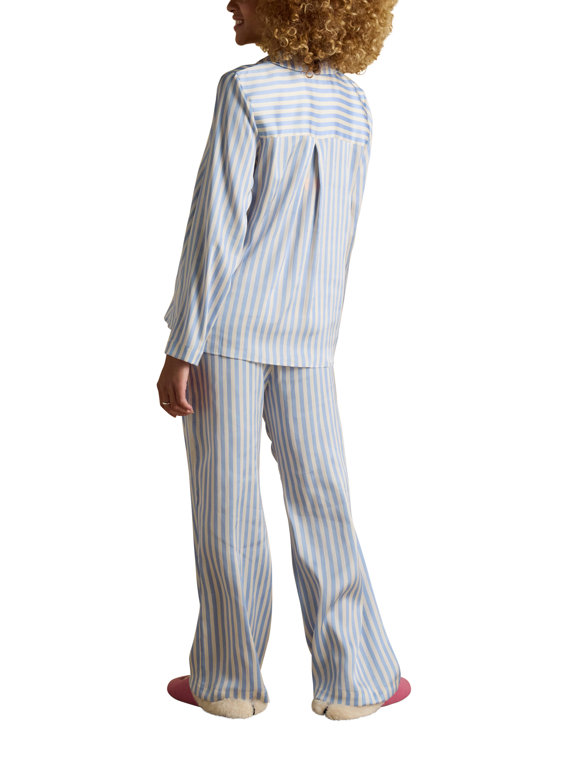 Product image 2 of 8, which shows Joules Satin Pyjama Set, Pale Blue/Multi, XS Reg