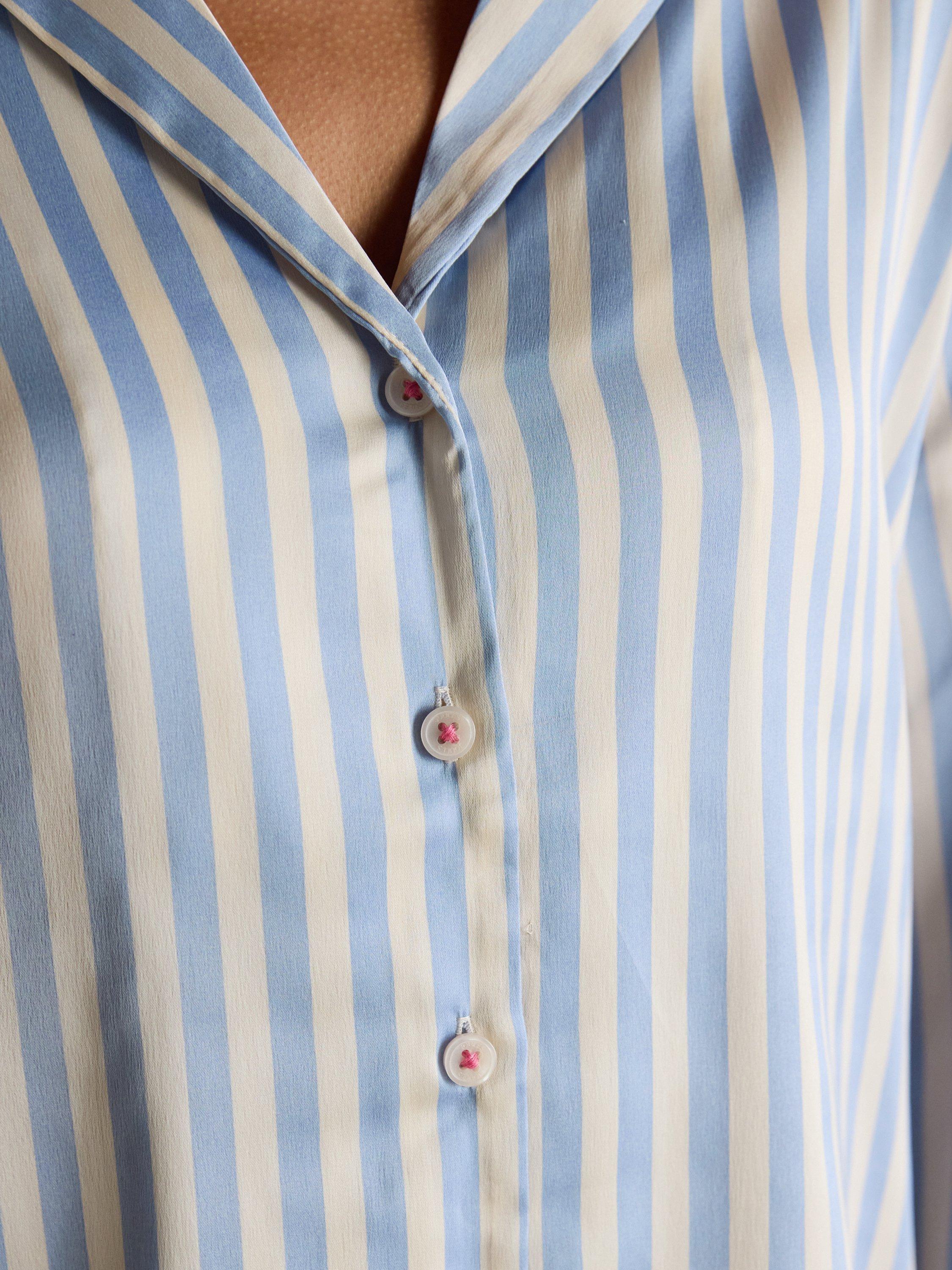 Product image 3 of 8, which shows Joules Satin Pyjama Set, Pale Blue/Multi, XS Reg