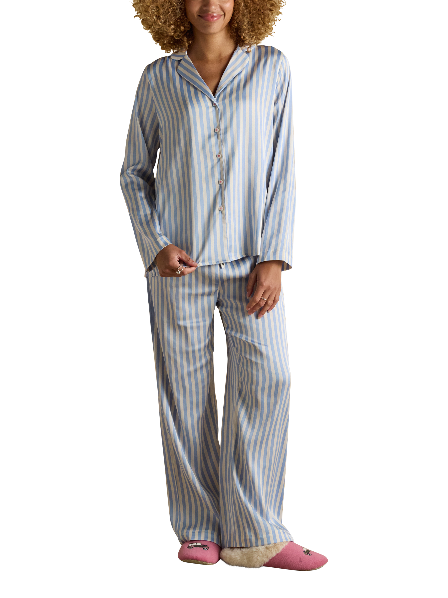 Product image 6 of 8, which shows Joules Satin Pyjama Set, Pale Blue/Multi, XS Reg
