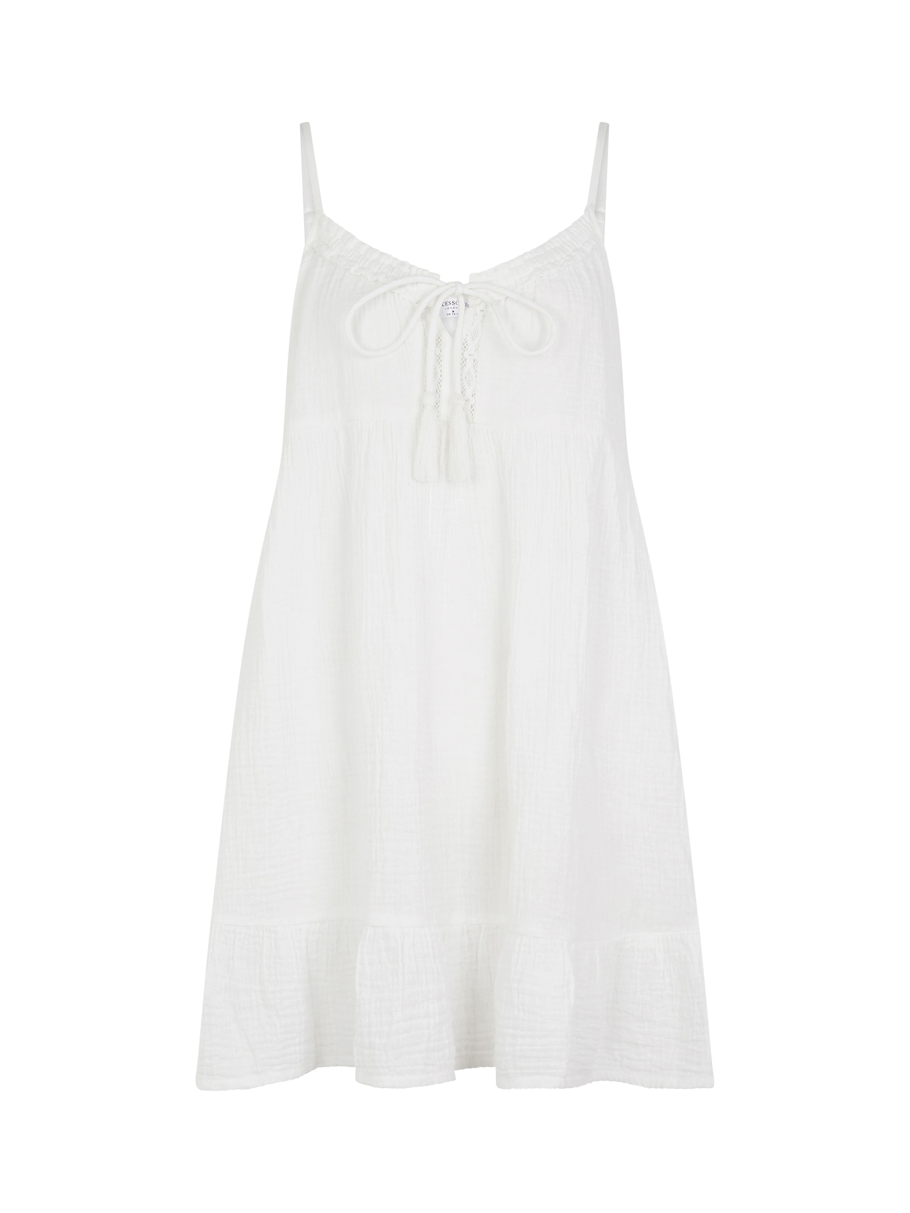 Product image 5 of 5, which shows Accessorize Tie Neck Lace Cotton Mini Dress, Ivory, XS