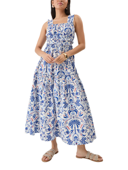 Accessorize Ornamental Tiered Maxi Dress, Blue/Multi, Blue/Multi