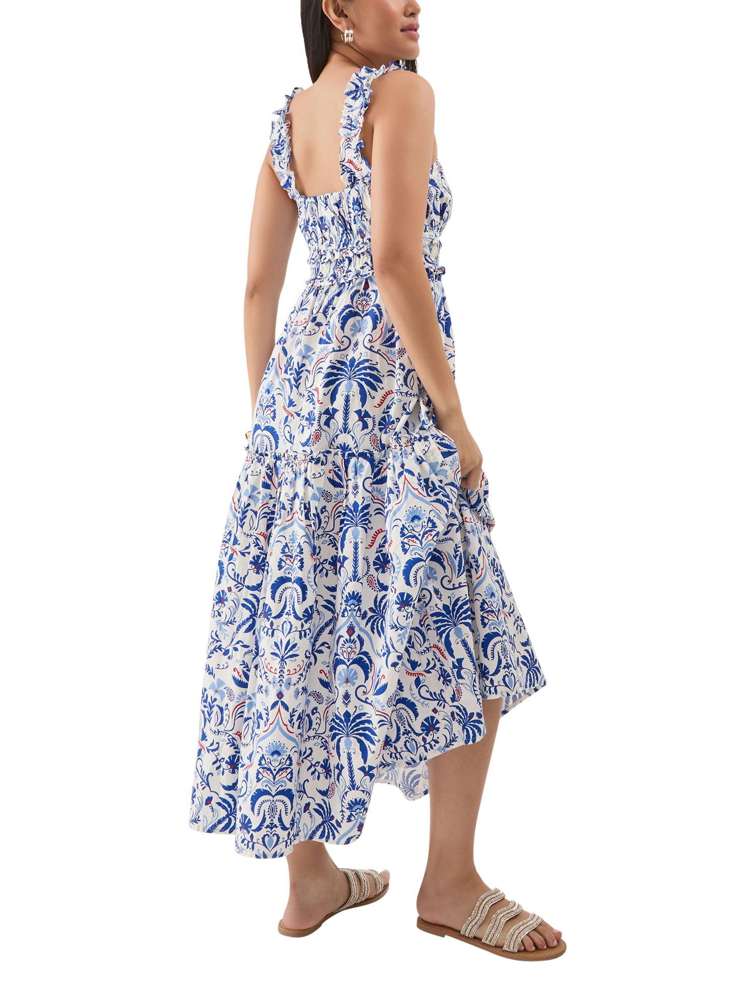 Product image 2 of 5, which shows Accessorize Ornamental Tiered Maxi Dress, Blue/Multi, XS