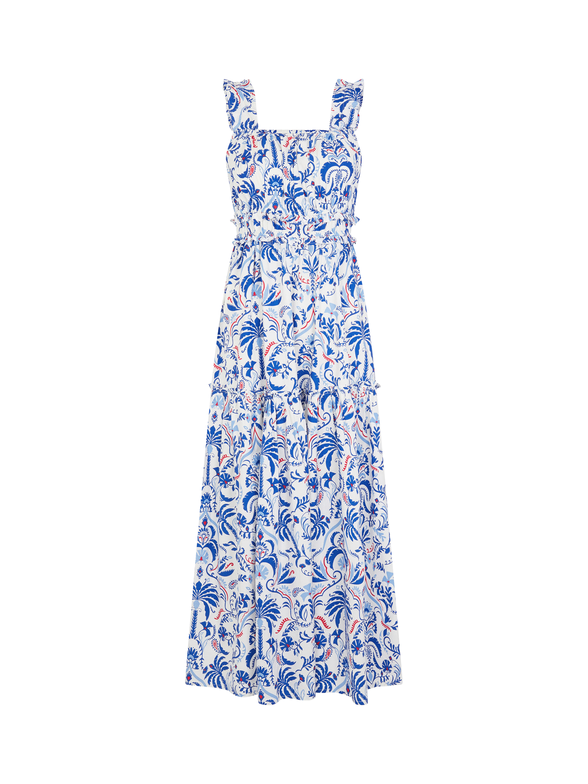 Product image 5 of 5, which shows Accessorize Ornamental Tiered Maxi Dress, Blue/Multi, XS