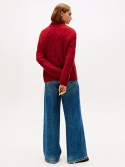 Tommy Hilfiger Cable Knit Roll Neck Pure Wool Jumper, Regatta Red - view 2, Regatta Red