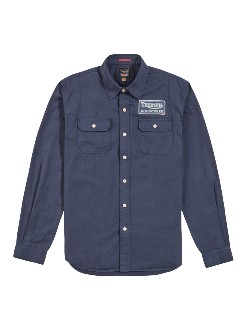 Product image 1 of 3, which shows Triumph Motorcycles Passenger Shirt, Washed Indigo, S