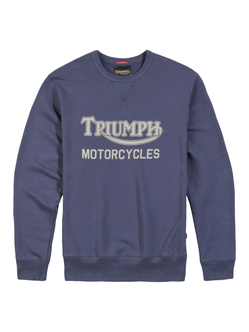 Product image 1 of 3, which shows Triumph Motorcycles Radial Crew Sweatshirt, Washed Indigo, S