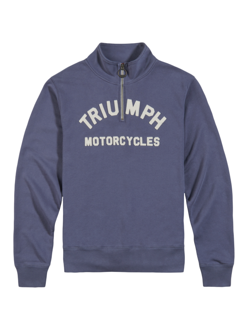 Product image 1 of 3, which shows Triumph Motorcycles Ribble Zip Sweatshirt, Washed Indigo, S