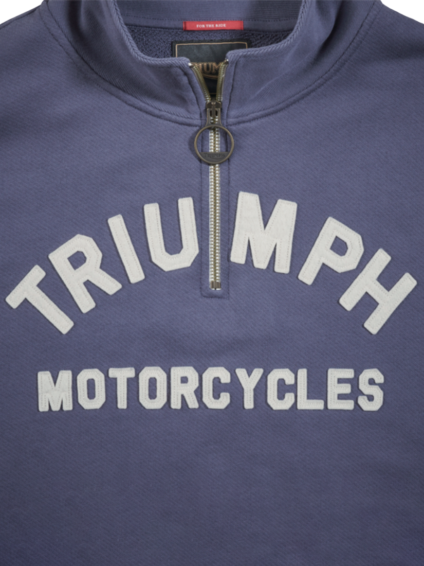 Product image 3 of 3, which shows Triumph Motorcycles Ribble Zip Sweatshirt, Washed Indigo, S