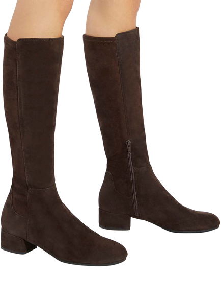 Dune London Tayla Wide Fit Suede Knee High Boots - view 2, Brown