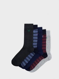 Crew Clothing Hypoallergenic Bamboo Blend Socks, Pack of 5, Multi Red, Multi Red