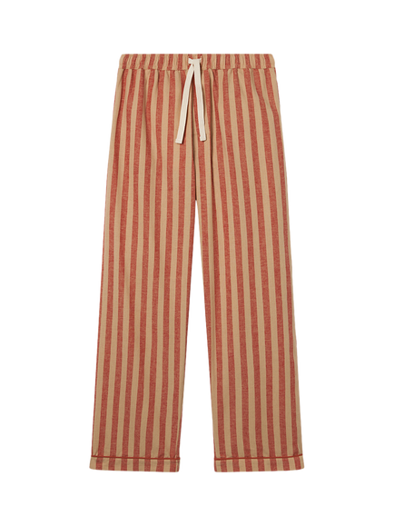 Piglet in Bed Men's Pembroke Stripe Linen Rich Pyjama Bottoms, Sandstone Red, Sandstone Red