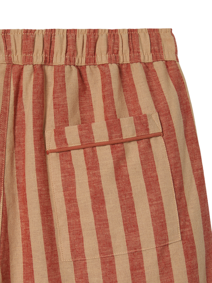 Piglet in Bed Men's Pembroke Stripe Linen Rich Pyjama Bottoms, Sandstone Red - view 2, Sandstone Red