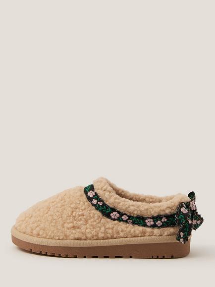 Monsoon Kids' Floral Borg Clogs, Tan, Tan