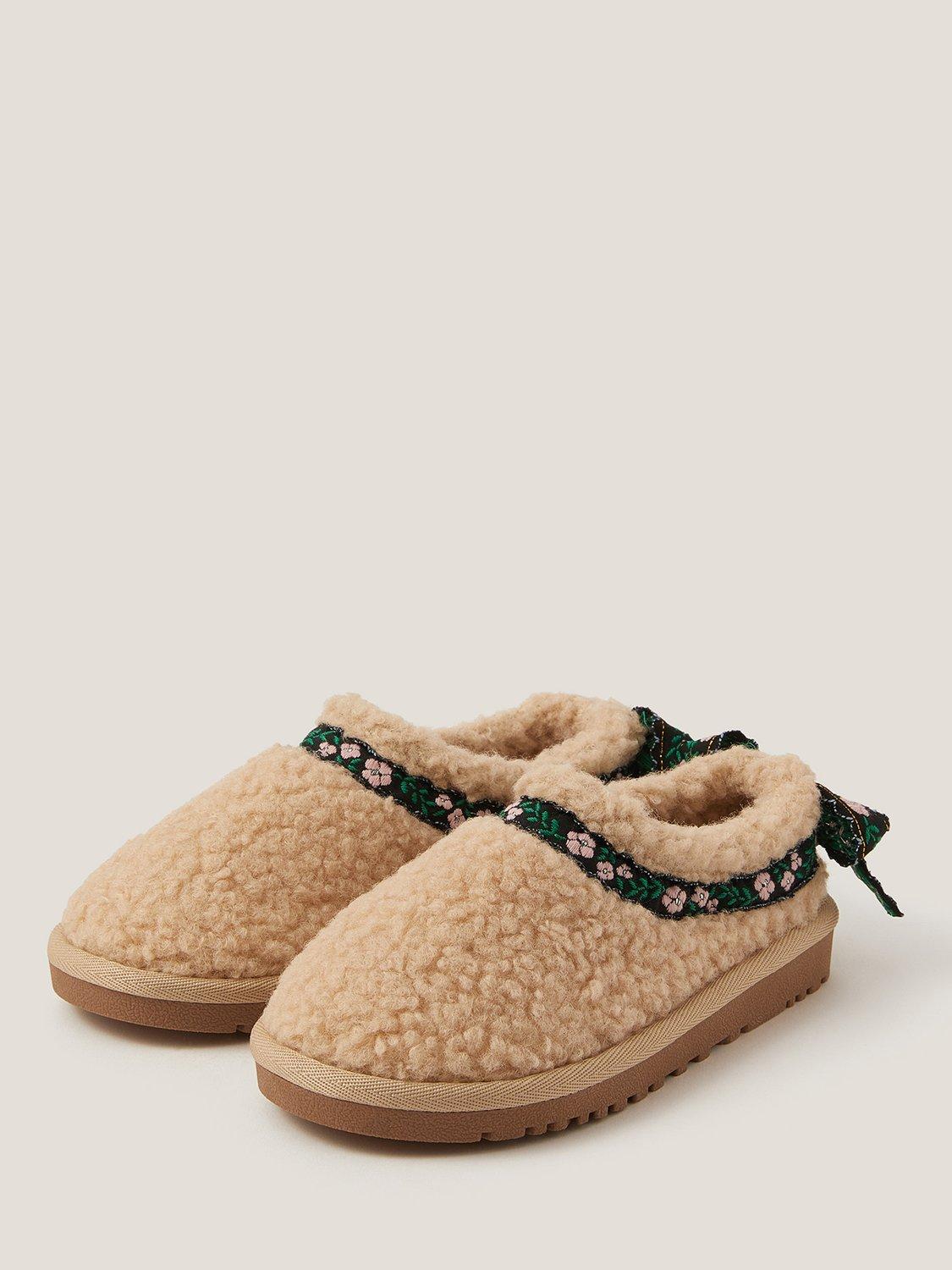 Product image 2 of 2, which shows Monsoon Kids' Floral Borg Clogs, Tan, 7 Jnr