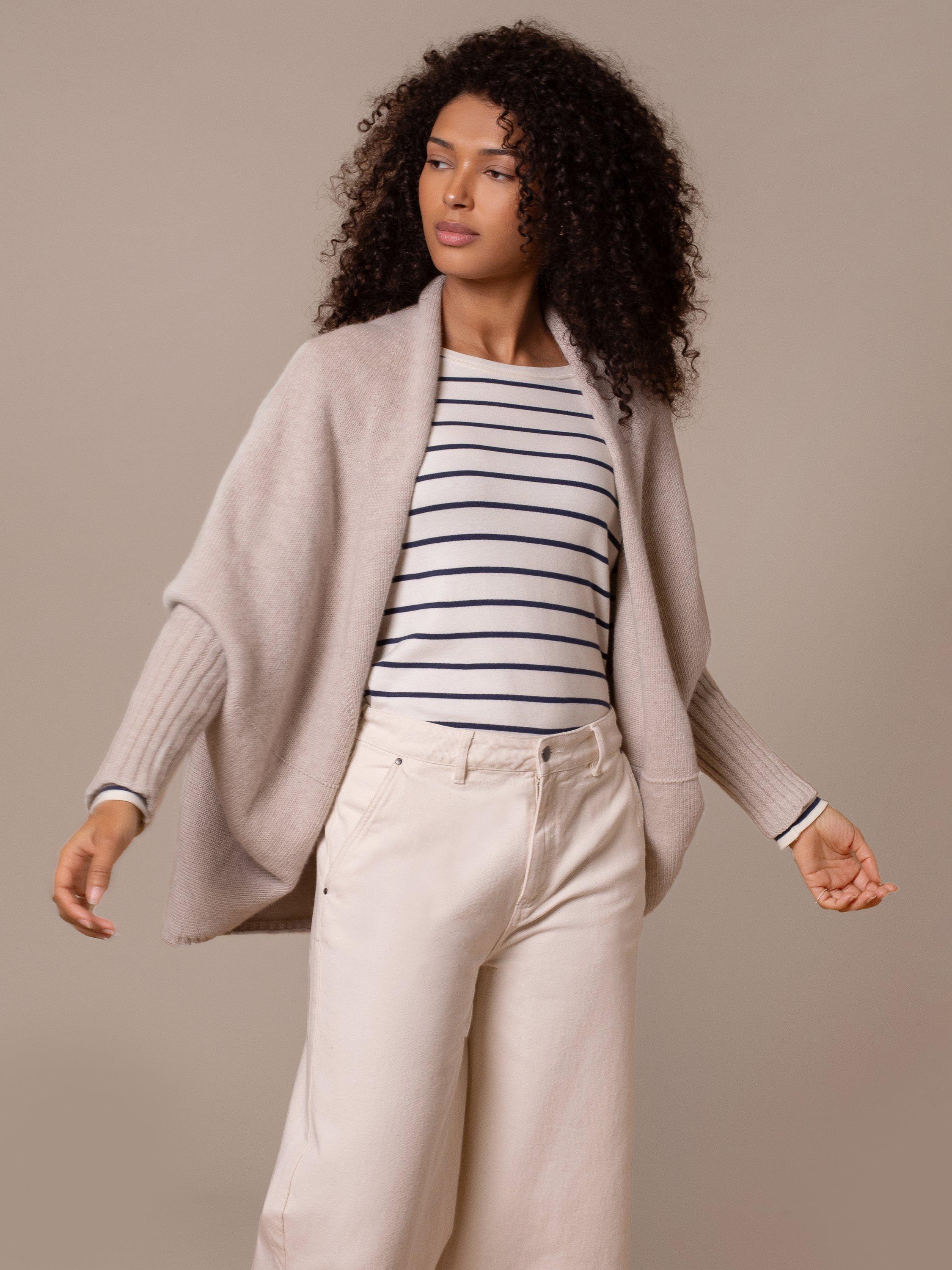 Product image 1 of 4, which shows Celtic & Co. Open Neck Pure Wool Cardigan, Oatmeal, XS-S