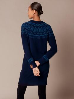 Celtic & Co. Fair Isle Pure Wool Jumper Dress, French Navy / Teal - view 2, French Navy / Teal