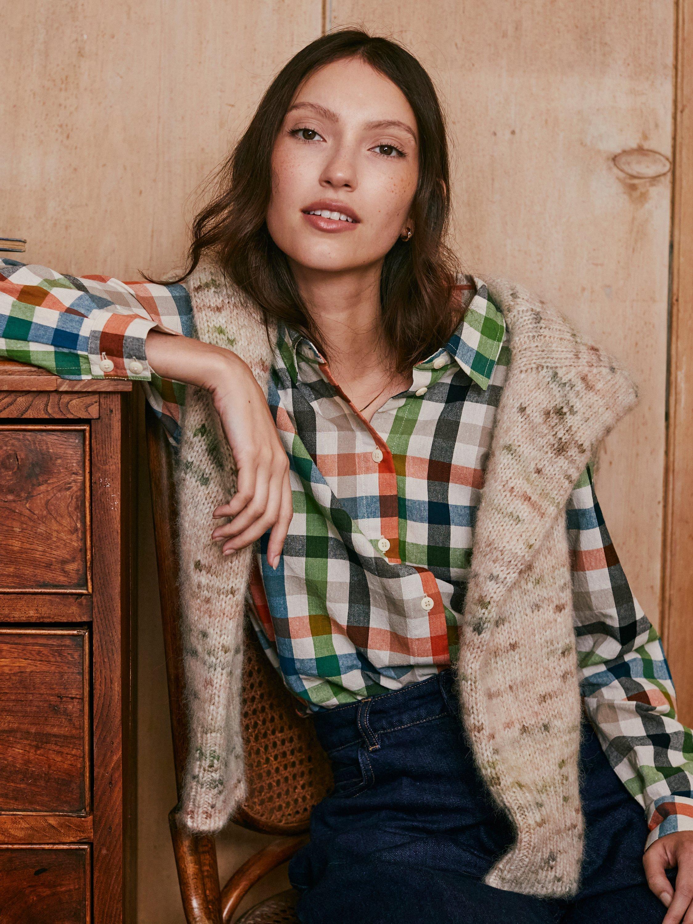 Product image 2 of 7, which shows Celtic & Co. Check Curved Hem Shirt, Multi, 8